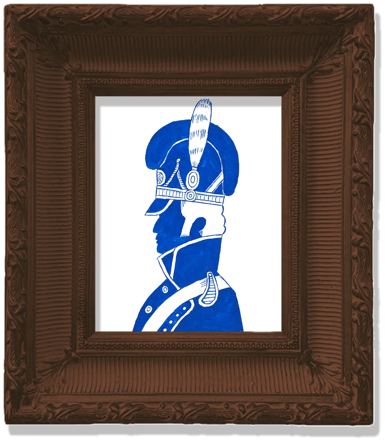 Soldier in a plumed helmet, in profile